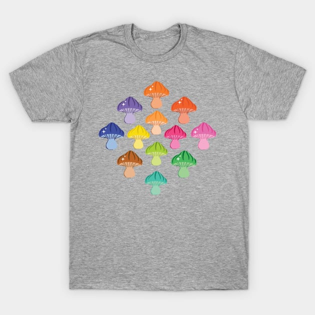 Mushroom Mix in Rainbow colours T-Shirt by MinkkiDraws